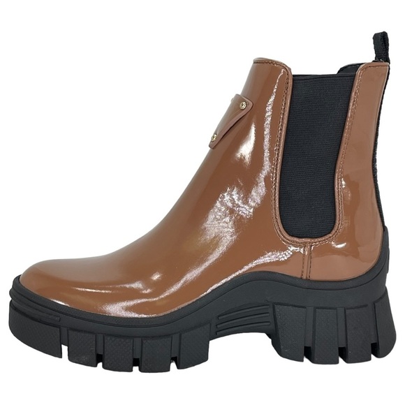 GUESS Hestia Cognac Patent Leather Womens Ankle Boots 5M - Picture 2 of 12